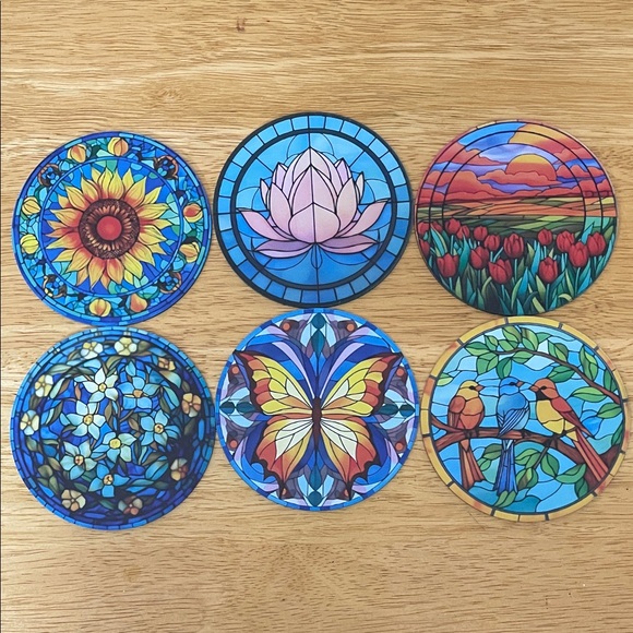 Stained Glass Style Art Coasters Set - Picture 1 of 1